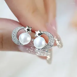 Stud Earrings 925 Silver Needle Zircon Star For Women Egirl Sweet Cool Aesthetic Y2K Accessories Pearl Jewelry E469
