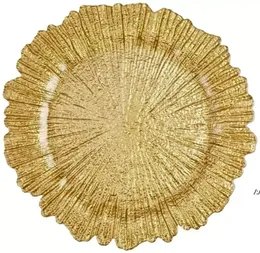 Wholesale 13inch Gold Charger plastic Plates Underplate Wedding Reef Gold Charger Plates For Wedding E0525