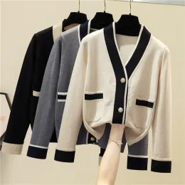 Cardigans swobodne dzianiny ropa mujer długie rękawowe guziki moda wiosna jesień eleganckie kardiganowe kobiety koreańskie patchwork biuro dama