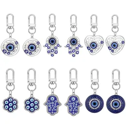 Portachiavi a forma di fiore rotondo a forma di cuore di Lucky Blue Turkey Evil Eye Portachiavi con ciondolo in cristallo Portachiavi con ciondoli regalo