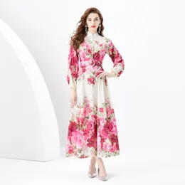 Elegante floral férias cardigan maxi vestidos feminino gola designer manga longa vestido casual senhoras praia festa roupões roupas