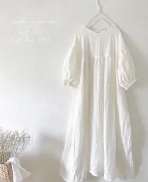 Abito giapponese Mori Girl stile cottage in cotone con maniche a sbuffo, abito boho estivo lungo ampio e oversize per donna, abito longuette solido per tutti i giorni