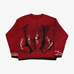 Pullovers Halloween Streetwear Y2K NOWOŚĆ KNIT SWEAT Zimowy pullover luźne retro vintage emo got sose damskie czerwone top unisex dzianin