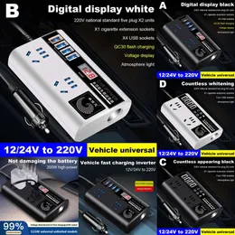 NOWOŚĆ CAR DC DC 12V do AC 220V Otległy 4 gniazdo Universal Power ładowanie USB Szybki adapter falownika Y0H9