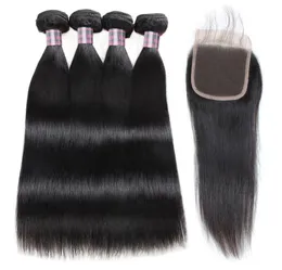 Ishow Straight Extensions Weave 4Bundles und 4x4 Lace Closure Virgin Human Hair Bundles mit Verschluss für Frauen Mädchen Jet Black All1523310