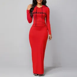 Sukienka Oten Women Sukienka z kapturem jesienna zima Letter z długim rękawem swobodny długi luźny bluza sukienki bodycon szata kapucas para vestido