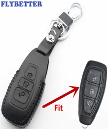 Flybetter äkta läder 3Button Smart Key Case Cover för Ford FocusCmaxmondeokugafiestasmaxGrand Car Styling L22129333573