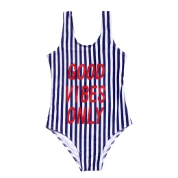 بدلات مخططة رسالة طباعة طفل ملابس السباحة 2022 الصيف الفتيات monokini الأطفال قطعة واحدة للسباحة الأطفال بدلة السباحة xa047