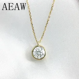 65mm Round Cut Simple Bezel Set Solitaire 14k Yellow Gold Moissanites Necklace Fine Jewelry Chain 240227
