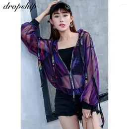 Frauen Jacken Mantel Frauen Harajuku Mäntel Und Jacke Streetwear Windjacke 2024 Lose Band Baseball Uniform Sonne Sommer