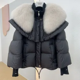 Мех 2023, зимняя куртка, женская куртка с натуральным мехом, белый гусиный пуховик, женская куртка большого размера с воротником из лисьего меха, толстая теплая новая мода