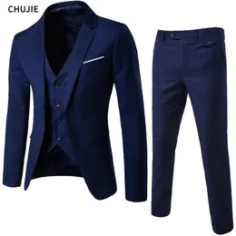 Men Suits Blazers 3 Pieces 2 Sets Wedding Elegant Business Vest Pants Blue Coats Formal Jackets Korean Luxury 240227