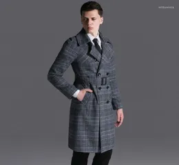 Men039S Trench Coats 2022 Designer Retro Plaid Coat Men Overtoat Long Sleeve Mens Clothing Casaco Masculino Spring WIL5826167