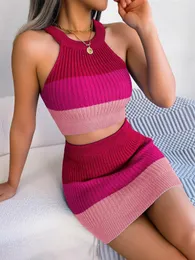 Sukienki robocze letni gradient gradientowy kolor upraw biodra spódnica 2 -częściowa kombinezon seksowna kobiety bez rękawów
