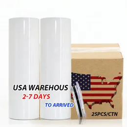 CA USA Warehouse 20 Oz Slim Straight Mugs Reusable Cool-Keeping Cup Sublimation Tumbler With Straw and Lid 0307