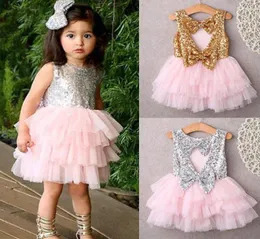 Baby Kids Girl Flower Girl Sukienka cekinowa dziobowa sukienki bez pleców sukienki formalne wiek 26 t złoty srebro78089723802901