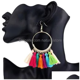 Dangle Chandelier Bohemian العرقية الزرقاء شرابة أقراط للنساء كبيرة كبيرة الجولة البيان الطويل إسقاط الفتيات أزياء dhmqu