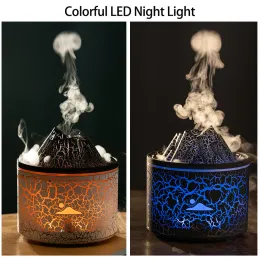 Vulkanisk luftfuktare Flame AROM Diffusor Jellyfish Rök Ring för Home Luftfuktare USB 7 Färger omgivande lampor 180 ml dimma