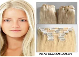 Clip colore biondo in extension di capelli umani lisci 16quot24quot Indian Remy Clip on hair cheap hair13812669231976