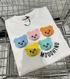 Camisetas Branco Crianças Verão Camisetas Algodão Bordado Cabeça de Urso Padrão Camisetas Meninos Meninas Tees Crianças Camiseta Plus Size 90-130cm 240306