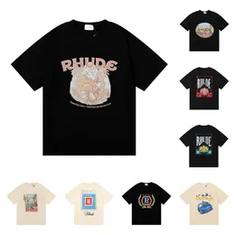 мужская рубашка Tshrit с коротким рукавом футболка rhude одежда дизайнера rhude футболка дизайнера shrit rhude дышащий принт повседневная свободная рубашка с круглым вырезом быстросохнущий хлопок