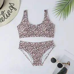 Costumi da bagno 715 anni Costume da bagno per ragazza leopardato Costume da bagno per bambini con volant in due pezzi Costume da bagno per bambini Halter Top Bikini Costumi da bagno per ragazze adolescenti