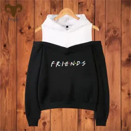 Sweatshirts arkadaşları üye pop moda sıcak yumuşak kadın hoodies sweatshirts hip hop seksi kapalı omuz kapüşonlu sweatshirt kadın giyim