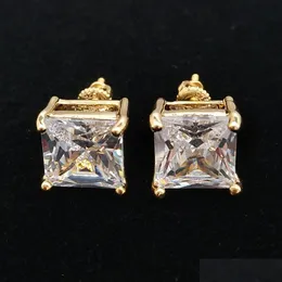 Orecchini quadrati con zirconi cubici in oro 18 carati Hiphop con zirconi cubici 0,4 0,7 0,9 cm Regali per uomo Fl Orecchini con diamanti con diamanti Rapper D Dhzwu