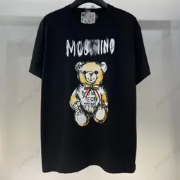 2024 весна/лето Moschinoes, женская футболка с плюшевым мишкой, нарисованный вручную эскиз, свободная футболка унисекс с короткими рукавами, модная версия из чистого хлопка, угу