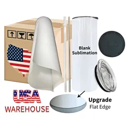 USA CA Stock 20 oz Straight White Blanks Tall skinny Sublimation right angle Flat Edge Arc Double walled Tumblers for sublimation