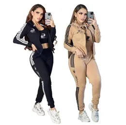 Frauen Trainingsanzüge 2024 Frühling Neue Mode und Sport Trend Bestickte Kapuze Drei stück Set Designer Marke frauen Set