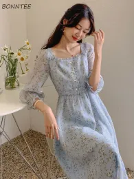 Kleid Kleider Frauen Blumen Sheer Hotsweet Ins Allmatch Koreanischer Stil Urlaub Damen Attraktive Vintage Spezielle Falten Zarter Herbst