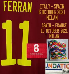 2021 Nations League Final Match sliten Playe -utgåva Jersey Ferran Maillot Sergio Gavi Alonso med matchdetails skjorta American College8587108