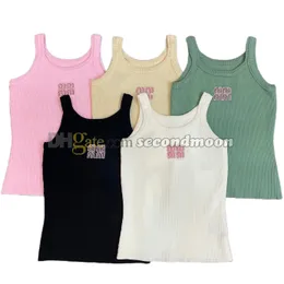 Women Sexy Sling Top Rhinestone Letters Tanks Top Designer Knitted T Shirt Outdoor Sport Vest