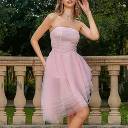 Casual Dresses Women Wedding Guest Women's Mesh Silver Sexy Skew Strapless Party Dinner Dress Homecoming Cocktail Prom