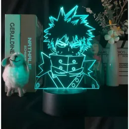 Night Lights My Hero Academia Night Light Led Acrylic 3D Lava Lamp Katsuki Bakugo Figure Kids Room Nightlight Bluetooth Base Fans Gift Dhajh