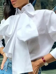 Camicia Celmia Donna Papillon Collo Camicie bianche 2023 Moda Manica lunga Chemise Casual Elegante Camicetta da festa Solid Blusas Top Femininas