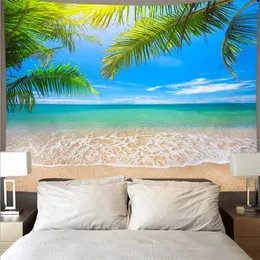 Schöne Meer Strand Blauer Himmel Landschaft Tapisserie Polyester Wand Tuch Kunst Tapisserie Wandbehang Meer Welle Thema Hause Dekorationen 240327