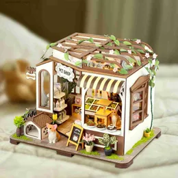 Arquitetura/Casa DIY NOVA Casa de Bonecas de Madeira DIY Kits de Construção em Miniatura Pet Shop Casa de Bonecas com Móveis Luzes LED para Meninas Presentes de Aniversário