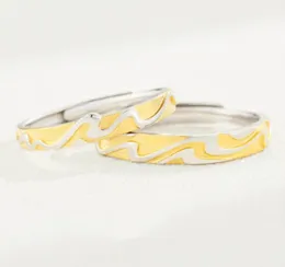 Pierścienie klastrowe Sole Memory Yellow Drip Glaze falista słodka romantyczna para Pierścień 925 Srebrna srebrna kobieta otwarcie SRI4522535577