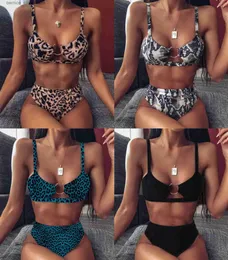 Damenbadebekleidung Bikini 2023 Sexy Push Up Hohe Taille Badeanzug Damen Leopardenmuster Schlangenhaut Gedruckt Set Q240306