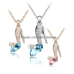 Pendant Necklaces Fashion Austria Crystal Shoes Pendants Necklace Sier Gold Chains Ladies Rhinestones High-Heeled Shoe Charms Necklace Dhc3X