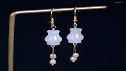 Brincos de garanhão S925 prata esterlina ping uma garrafa feminina artesanal diy arroz grânulo estilo retro branco jade médio e longo ear2225088