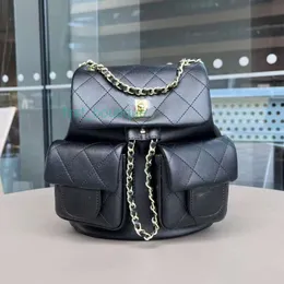 Womens Brand Bags Genuine Leather Caviar Three Pocket Backpacks Mini Frog Diamond Chain Backpack