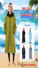 Women039s Swimwear 2022 Design Waterproof Dry Changing Robe Adults And Teen Size Hooded Parka Jacket Poncho Over Coat Long Slee3142273