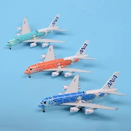 20 cm 1 400 Skala A380 ANA Turtle Airlines Airplanes Plane Aircraft With Landing Gears Alloy Model Toy for Collections 240223