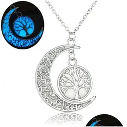 Collane con ciondolo Moda Glowing In The Dark Luna Collane per le donne Hollow Tree Of Life Cuore Mamma Lettera Catene con ciondolo luminoso Ne Dh19D