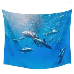 Tapestries Sea Life Dolphin Tapestry Wall Hanging Fabric Hippie Beach Blanket Living Room Decor Bedroom Background Carpet Cloth Covering