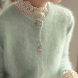 Кардиганы Limiguyue, женский вязаный кардиган, французский свитер с длинными рукавами из норки и мохера, нежный осенне-зимний трикотаж, мягкие милые топы с одним вырезом K3530