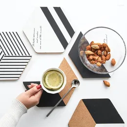 Table Mats Simple Black White Wood Drink Coffee Cup Mat Tea Pad Dining Fashion Soft Wooden Placemats Decoration Accessories 1pcs